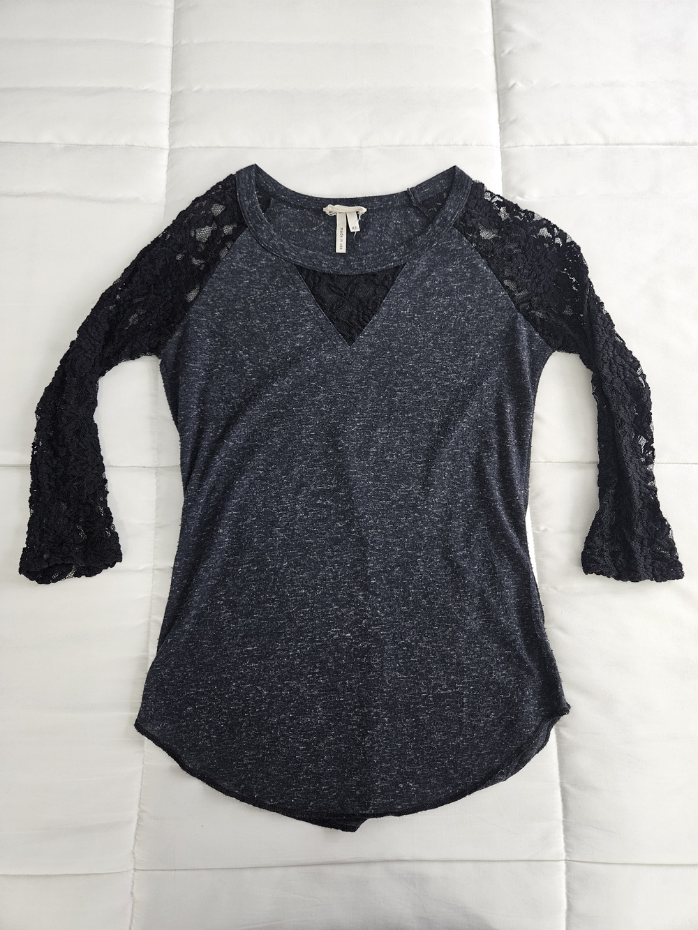Kirra Baseball Tee with Black Lace Sleeves